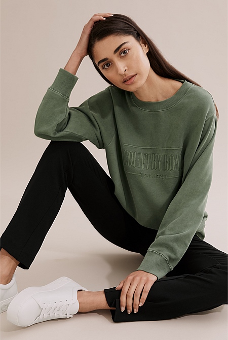 Rest civilization Absorbent Sage Verified Australian Cotton Heritage Sweat - Best Sellers | Country Road