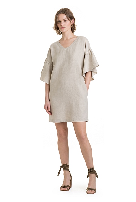 country road frill sleeve linen dress