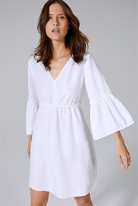 country road frill sleeve linen dress