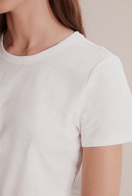 White Australian Cotton Short Sleeve Cotton Slub T-Shirt - Natural ...