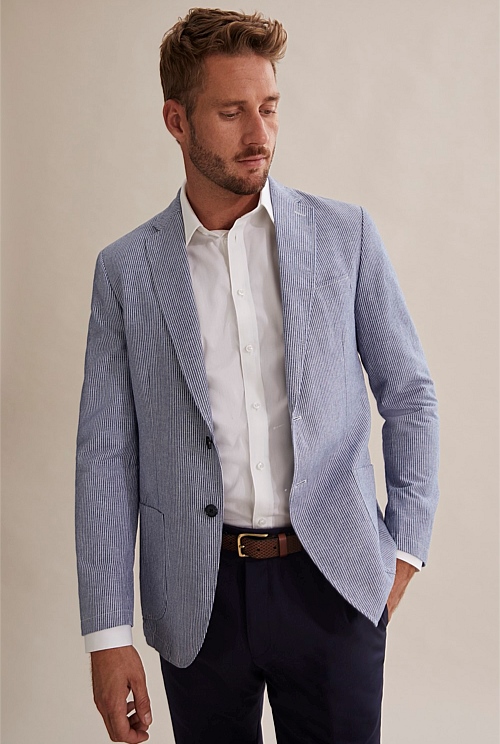Chambray Blue Regular Stripe Chambray Blazer - Suits & Tailoring | Country  Road